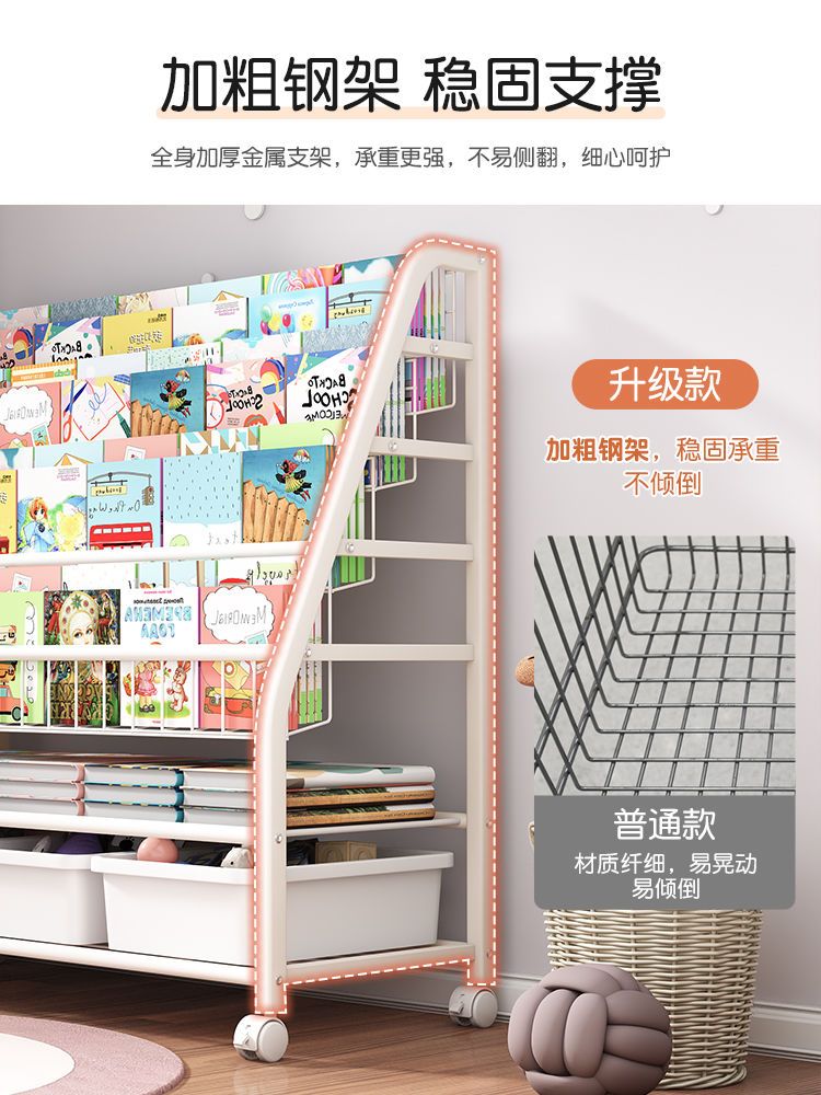 書架兒童家用簡易鐵藝落地置物架一體書柜寶寶繪本架玩具收納架