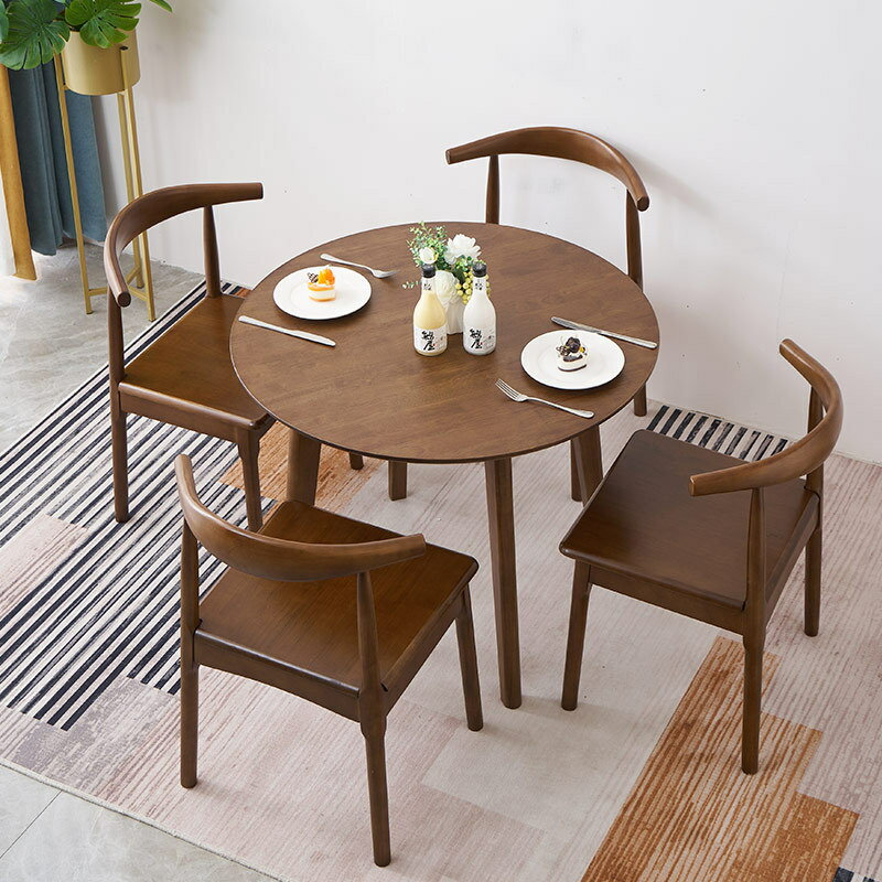 簡約實木小圓桌租房小戶型桌子家用陽颱吃飯接待洽談咖啡桌椅組合
