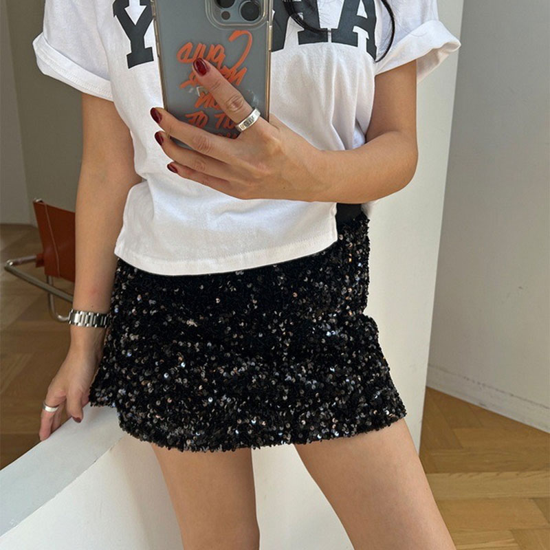 ANNAS 正韓 亮片 短裙 包臀裙 裙子 半身裙 窄裙 銀色 過年 新年 聖誕節 亮片裙 閃閃 金屬感 韓國 1