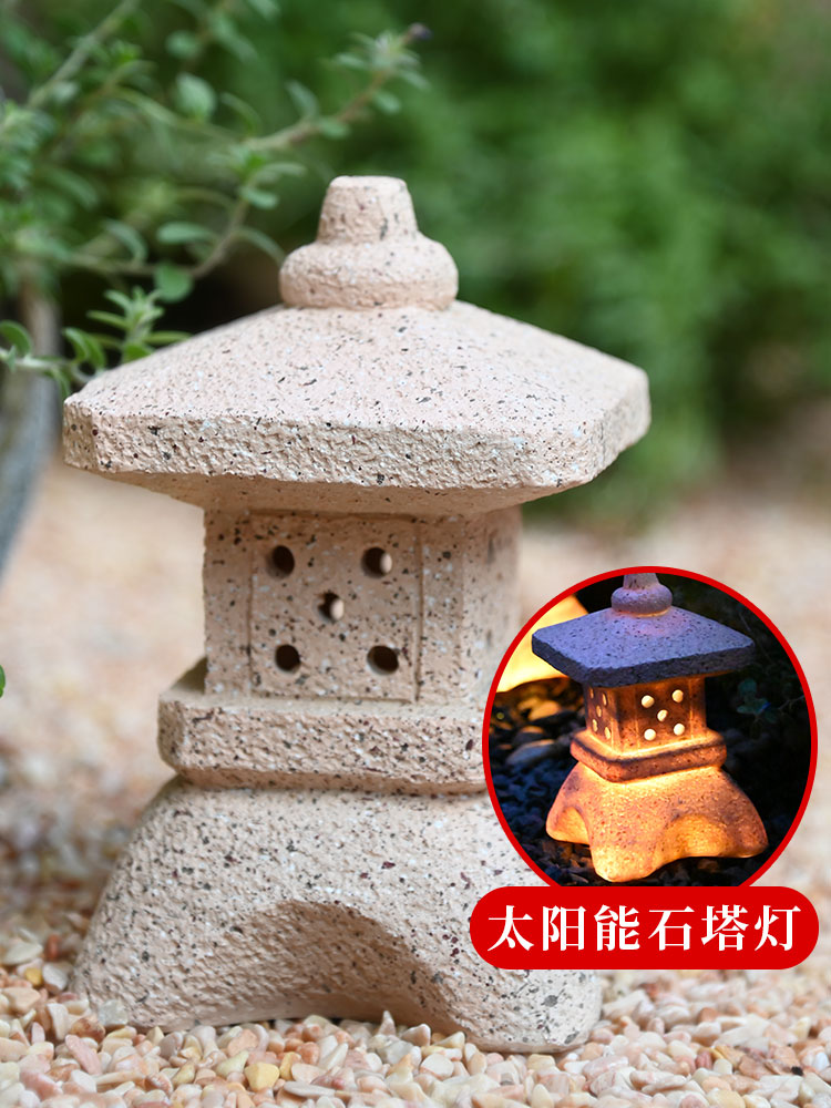 新中式禪意石塔太陽能燈擺件創意庭院小夜燈花園陽臺仿古宮燈裝飾