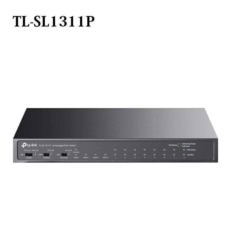 【享最高折300】TP-LINK TL-SL1311P 8埠10/100Mbps 3埠Gigabit 含8埠PoE+ 桌上型交換器