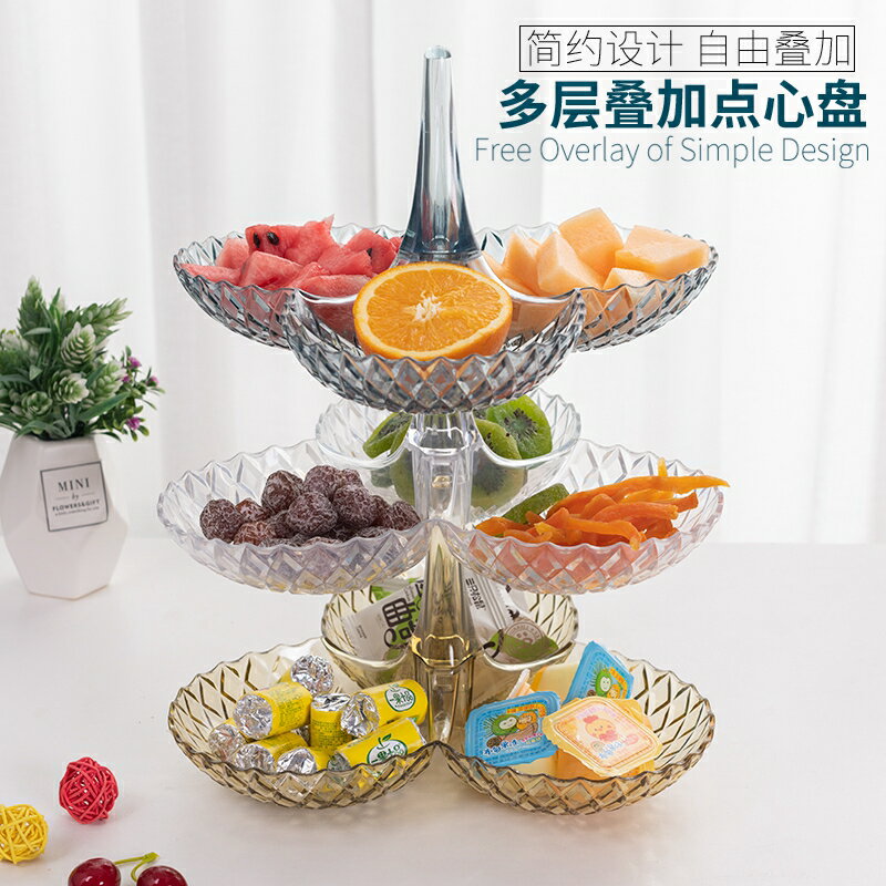 創意網紅可疊加三層水果盤客廳家用干果零食盤盤糖果盒點心小吃架 1