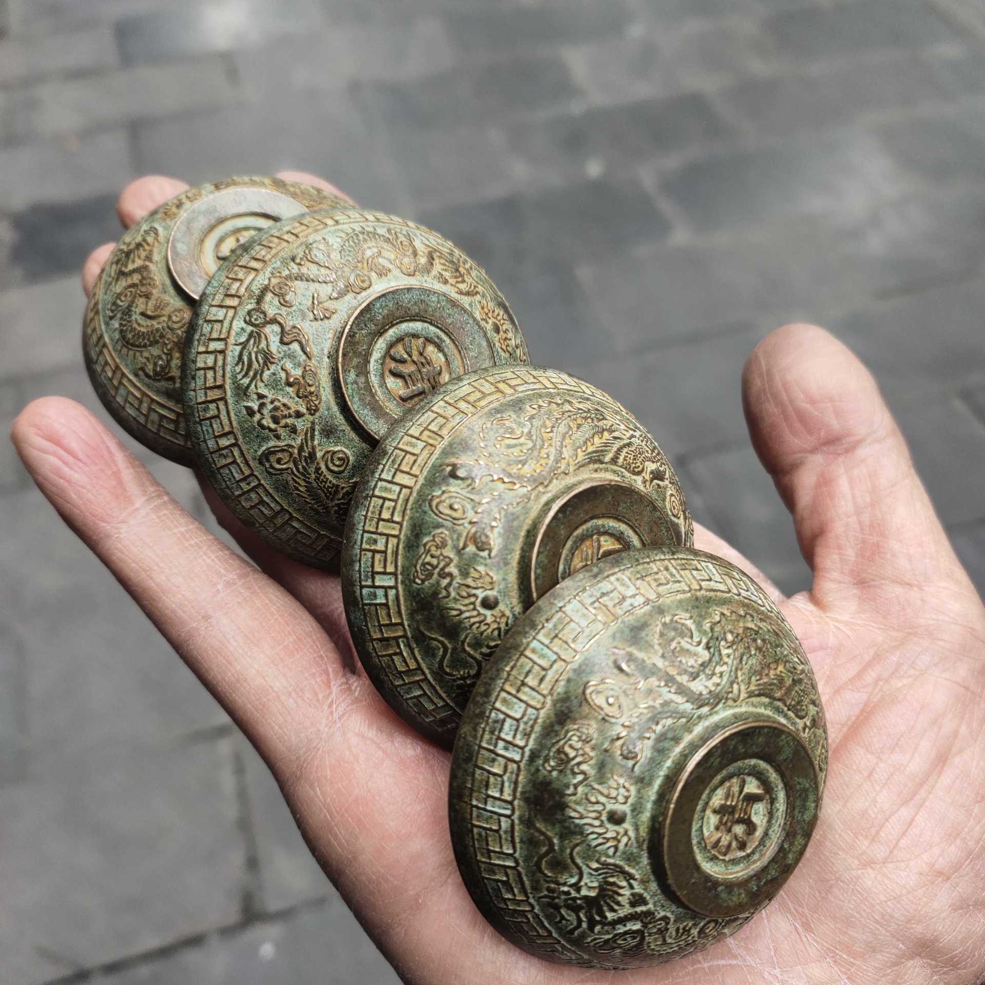 【臺灣公司 可開發票】仿古銅碗黃銅做舊福祿壽喜茶杯茶碗龍鳳碗一套家居茶道工藝擺件