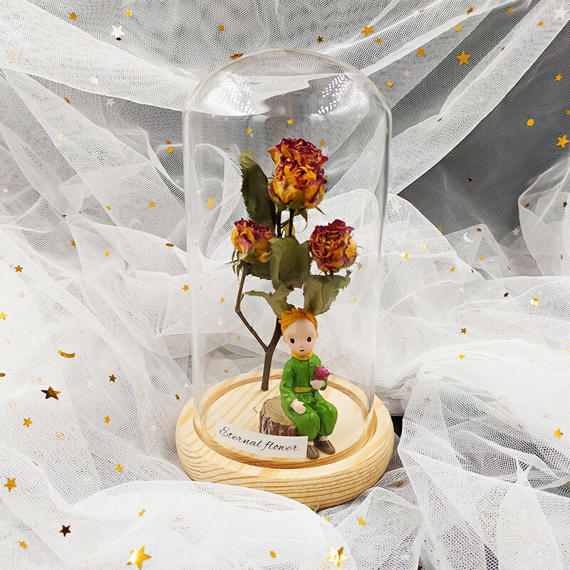 小王子的玫瑰花系列周邊創意禮物擺件生日水晶球八音盒玻璃罩永生