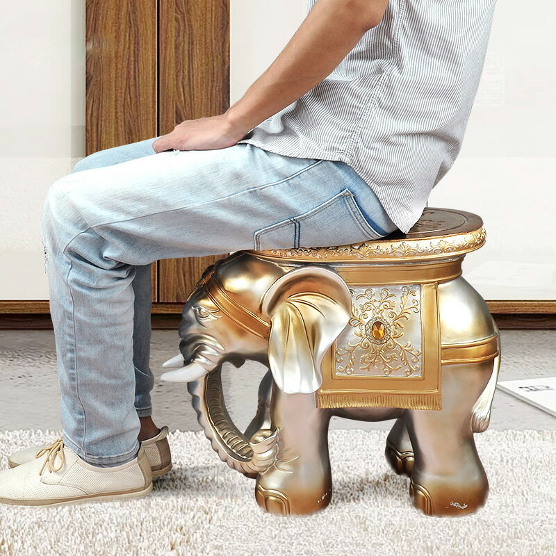 招財大象換鞋凳創意穿鞋凳擺件方凳沙發凳家居板凳家用矮凳裝飾品