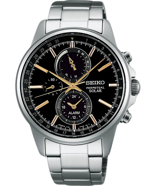 SEIKO 精工 SPIRIT 萬年曆多功能計時腕錶 V198-0AC0K(SBPJ007J) 黑 金 40mm