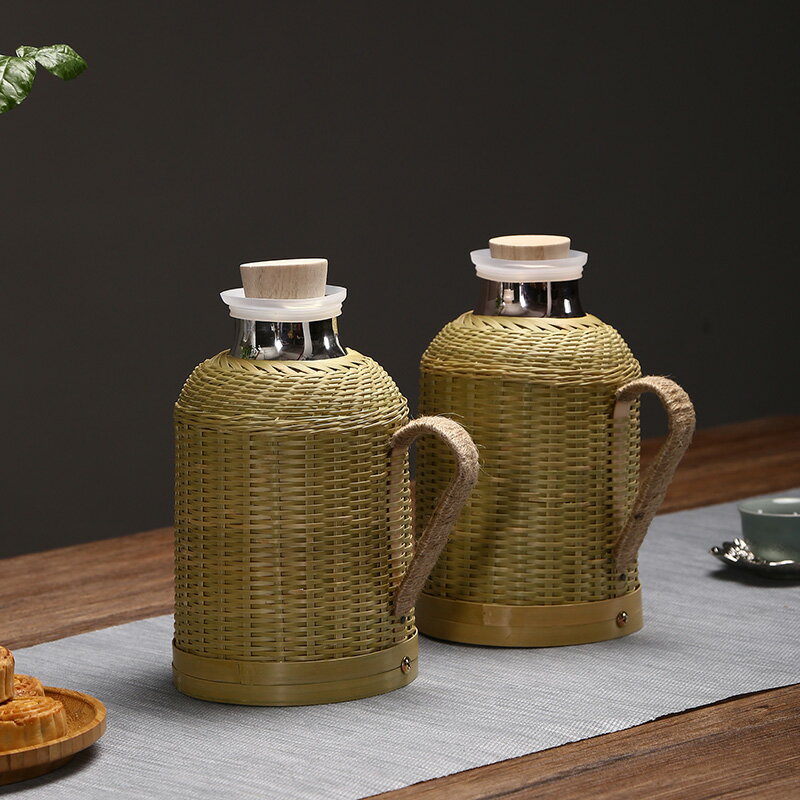 手工竹編暖瓶熱水瓶傳統復古家用老式小容量保溫瓶玻璃膽懷舊水壺