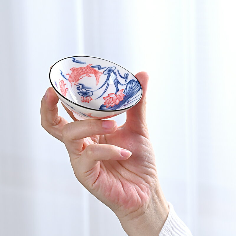 青花功夫小茶杯陶瓷茶具家用品茗杯主人個人杯斗笠杯單杯茶道配件