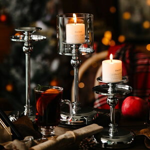 北歐復古輕奢銀色燭臺香薰蠟燭ins風擺件浪漫餐桌燭光晚餐道具