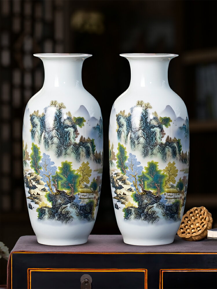 景德鎮大花瓶陶瓷器擺件客廳插花富貴竹現代中式家居電視柜裝飾品
