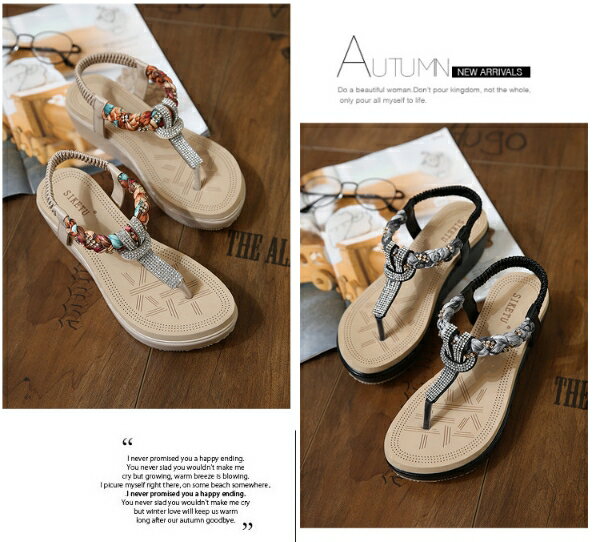 波西米亞民族風 專櫃品質 貼鑽夾腳涼鞋 夾腳 大尺碼涼鞋 平底拖鞋 人字拖鞋 夏季拖鞋 大尺碼鞋 3