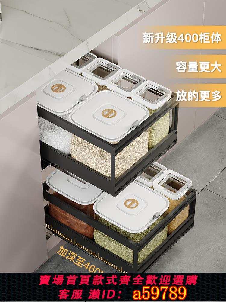 【台灣公司 可打統編】廚房櫥柜嵌入式儲米面箱拉籃雙層抽屜式家用米桶柜缸收納密封防蟲