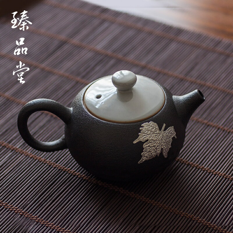 黑陶茶壺 鑲錫陶瓷過濾單壺泡茶壺 家用功夫茶具小日式簡約西施壺1入