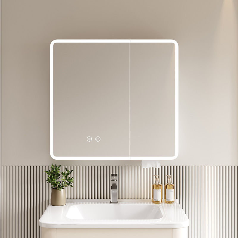 智能浴室鏡櫃 太空鋁圓弧形浴室智能鏡櫃燈光儲物櫃衛生間掛墻式帶梳妝鏡抽紙孔