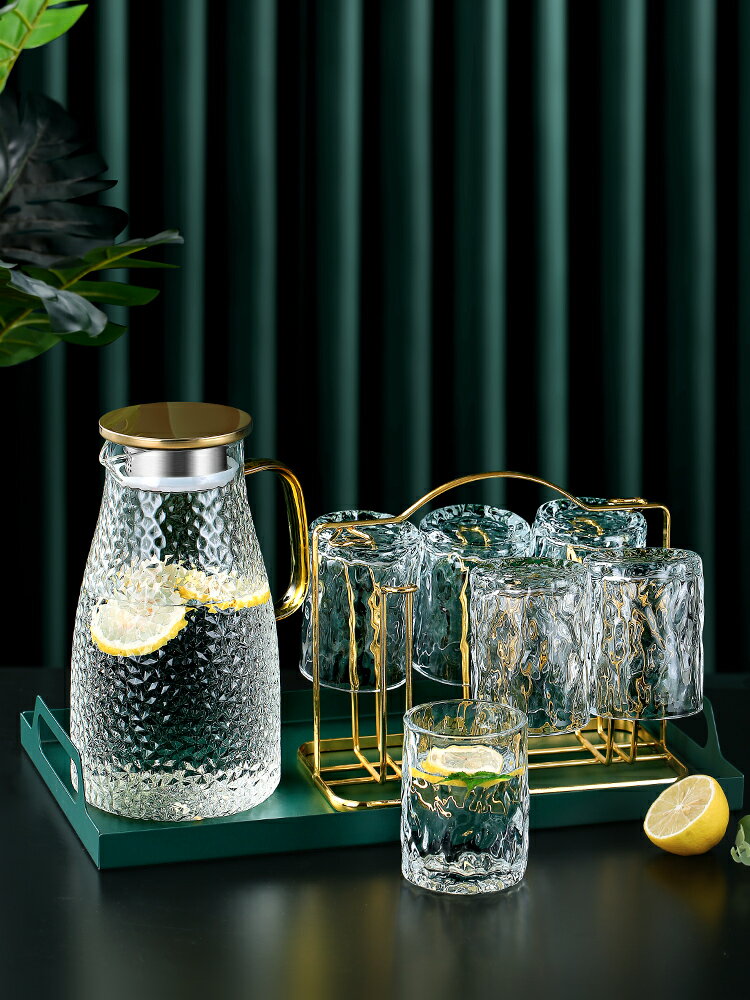 玻璃壺家用冷水壺大容量耐高溫北歐風輕奢客廳涼水壺杯子加厚套裝