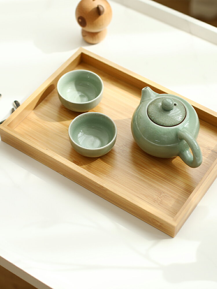 竹木託盤茶盤日式家用水杯盤長方形竹製點心盤酒店餐廳茶具燒烤盤