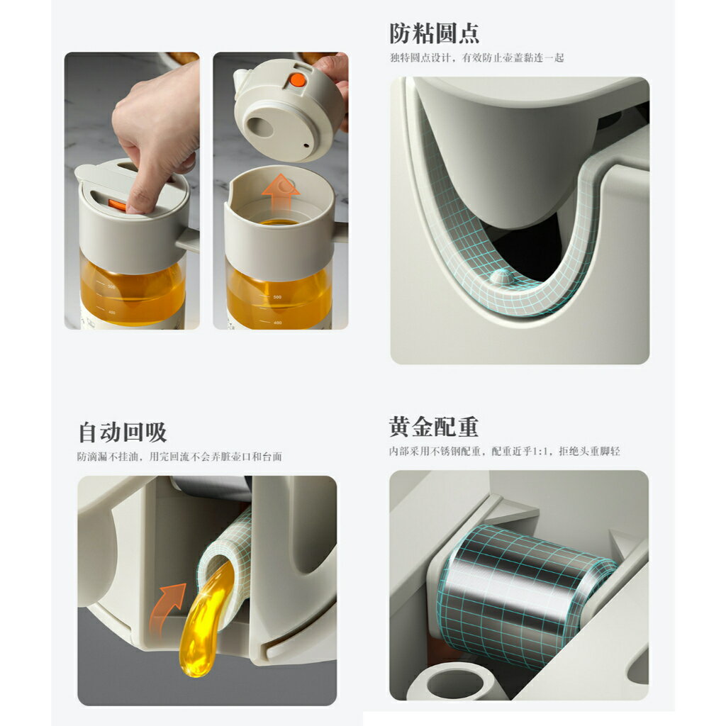 ISONA 日本LISSA 550ML 食用油調理壺 油壺 醬油壺 自動開闔/玻璃材質不沾油醬油醋 2