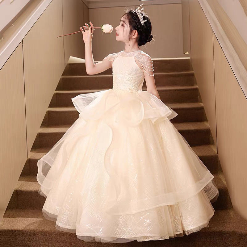 女童生日禮服輕奢高階婚紗公主裙兒童花童女孩主持人鋼琴演奏演出