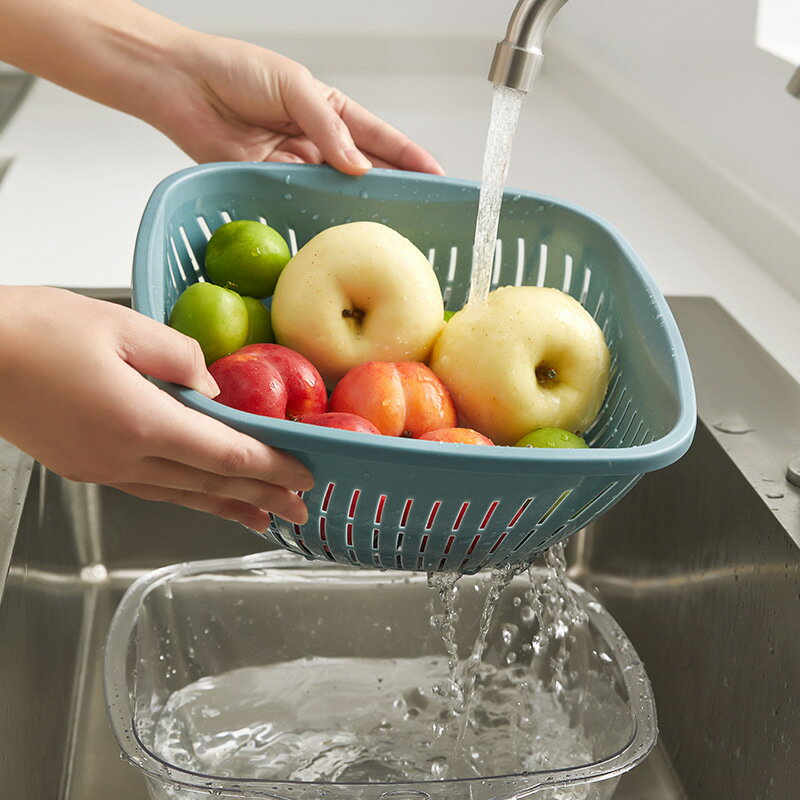 雙層瀝水籃塑料水果籃洗菜籃多用果蔬瀝水托盤盆洗菜籃客廳