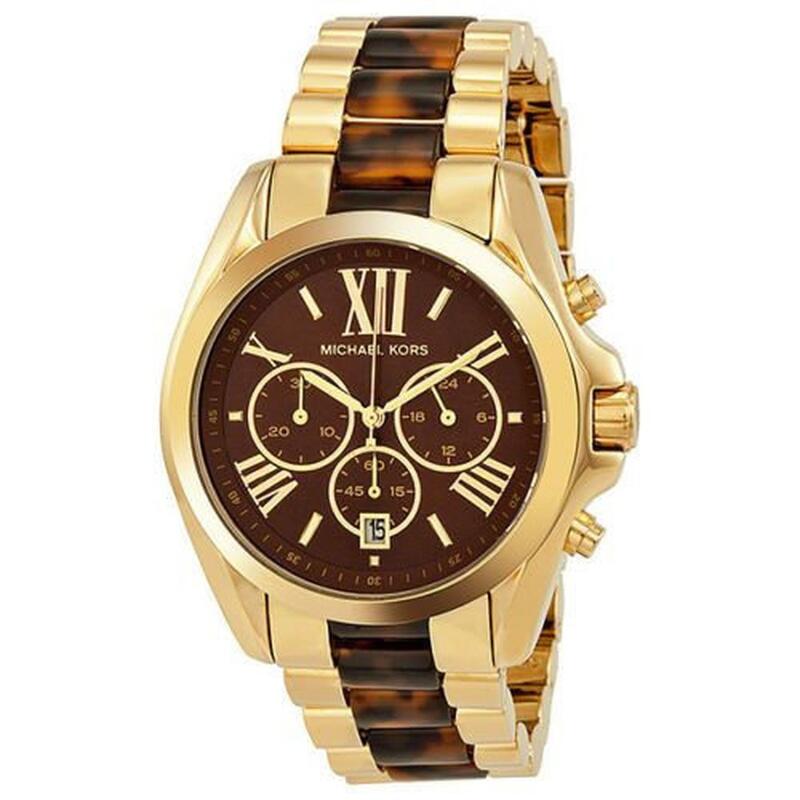 『Marc Jacobs旗艦店』美國代購 Michael Kors 奢華琥珀玳瑁黃金羅馬三眼計時腕錶