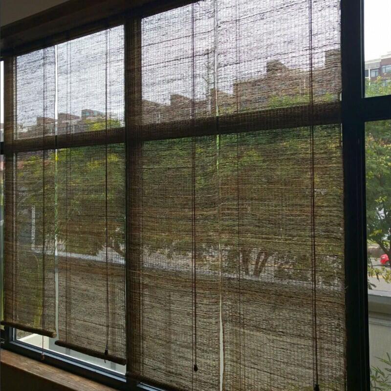 浴簾 手工夏布窗簾禪意隔斷門簾遮陽透光免打孔拉繩新中式薴麻卷簾