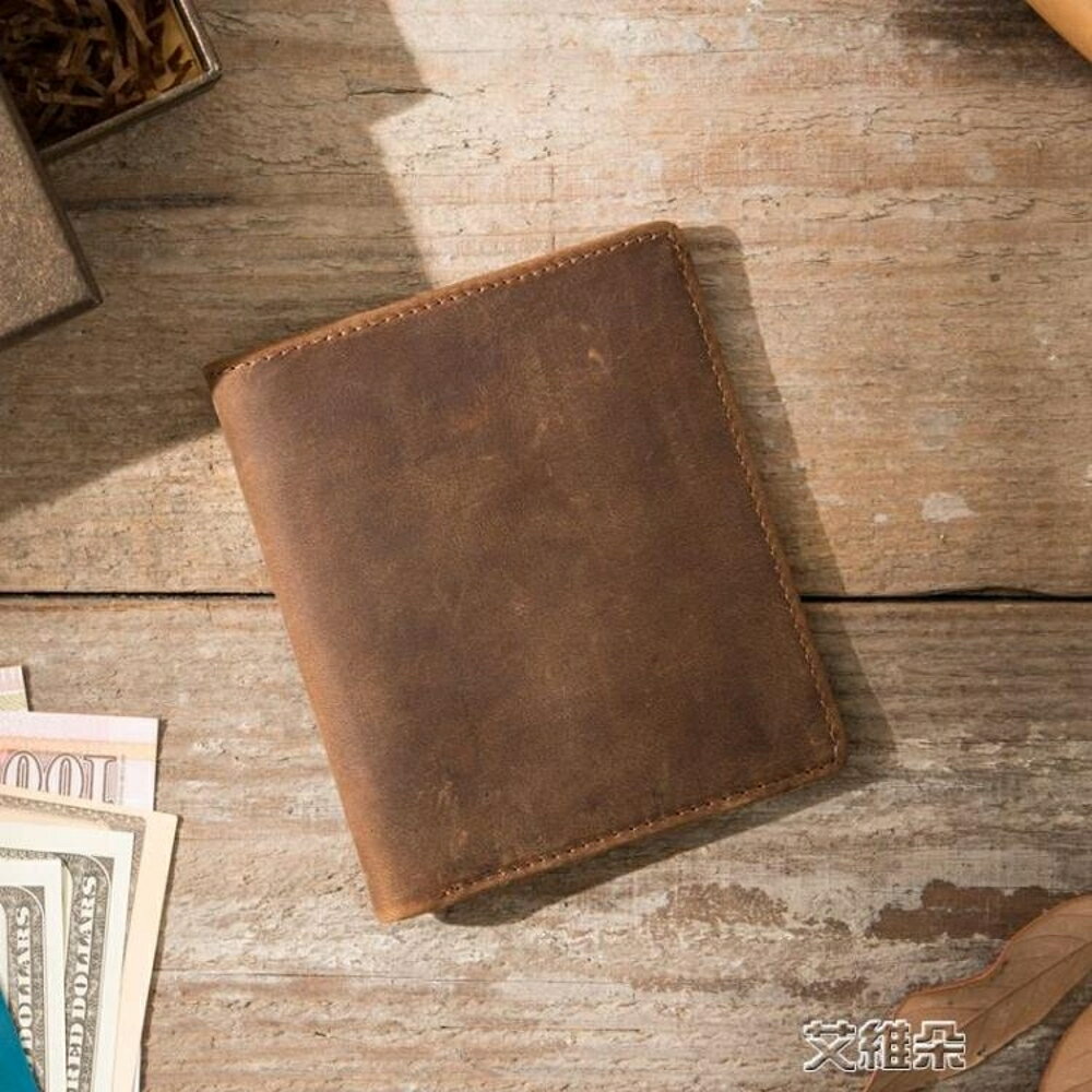 錢包 原創手工錢包短款男士頭層牛皮瘋馬皮簡約復古超薄款小款錢夾 清涼一夏鉅惠