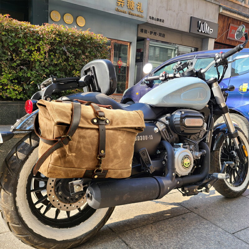美式復古摩托車騎行斜挎包帆布單肩大背包男曉星gb300s機車側邊包 嘻哈戶外專營店