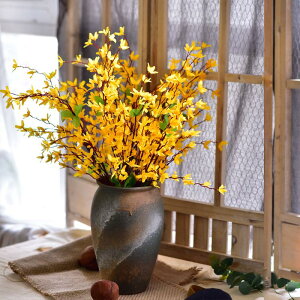 美式田園黃色迎春假花高品質仿真絹花跳舞蘭裝飾品樣板間陽臺擺設