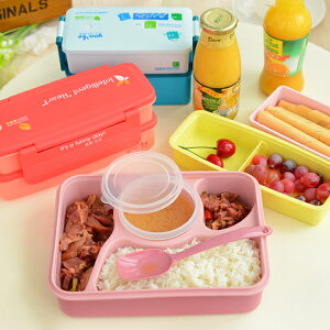 日式可愛學生分格塑料飯盒 兒童卡通雙層便當盒可微波保溫餐盒