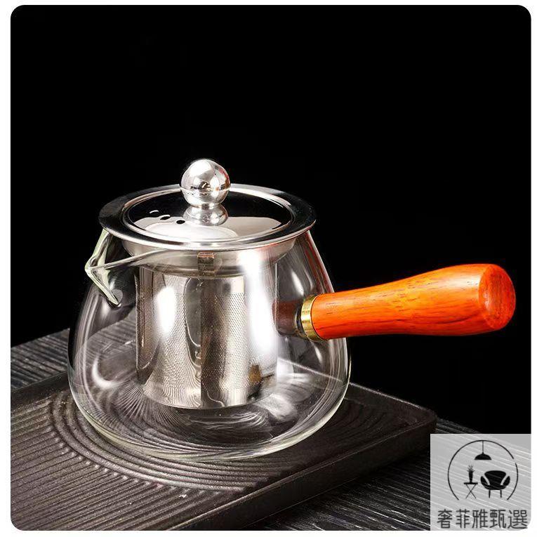 茶具 茶盤 附發票 耐熱玻璃茶壺公道杯木把泡茶壺創意茶具不銹鋼過濾花茶壺木柄公杯 PDD-175快速出貨 公司貨
