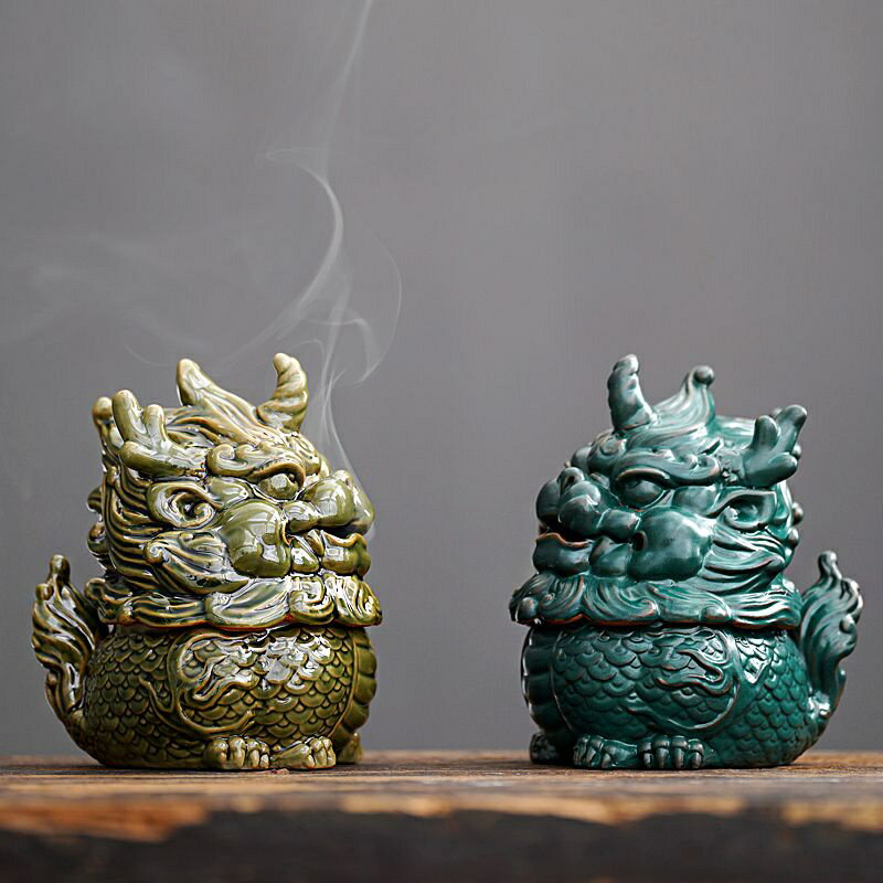 麒麟香爐 香爐 盤香爐 香薰爐 檀香爐 淨香爐 淨爐 招財禪意麒麟盤香爐傢用室內香薰爐沉香狻猊陶瓷檀香創意擺件