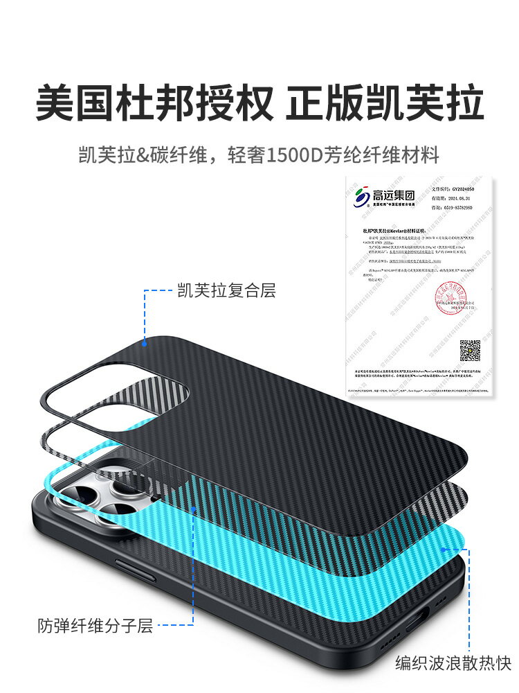 kottyo 適用蘋果16pro手機殼iPhone16新款凱夫拉15promax保護套magsafe磁吸ip14碳纖維13pro全包防摔por商務