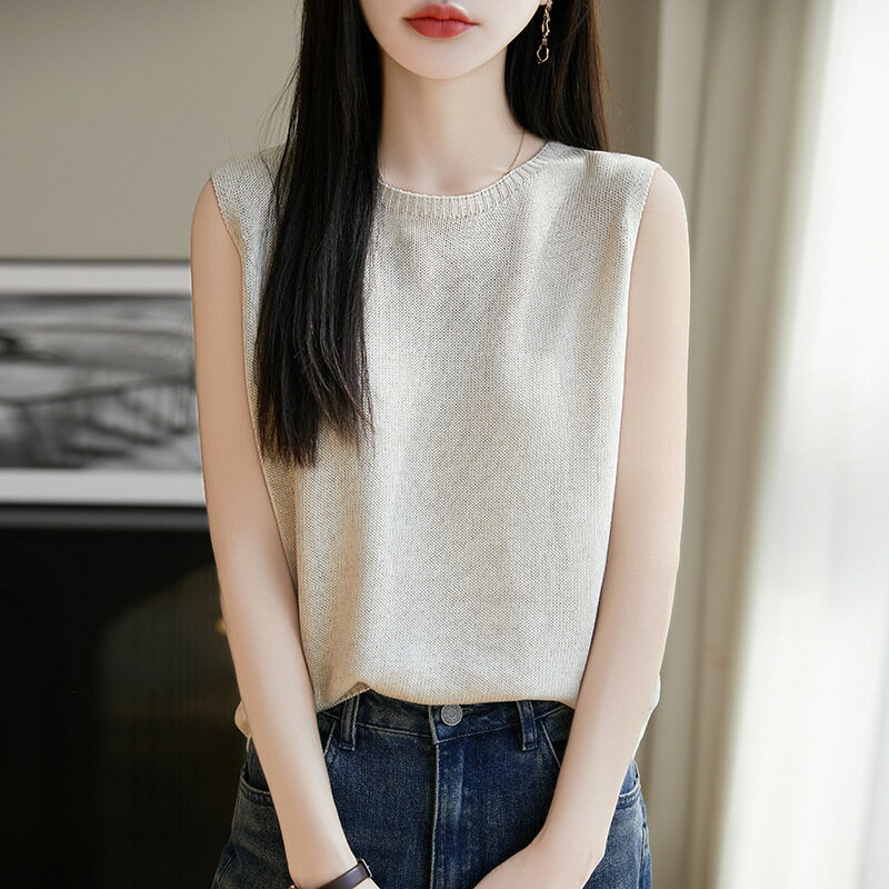 現貨+預購 針織衫無袖毛衣-亞麻天絲純色女上衣7色74lc23【獨家進口】【米蘭精品】