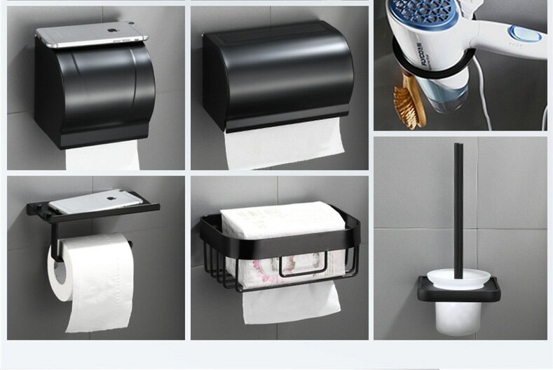 收納架 太空鋁黑色毛巾架掛件免打孔組合套裝衛生間浴室置物架墻上浴巾架