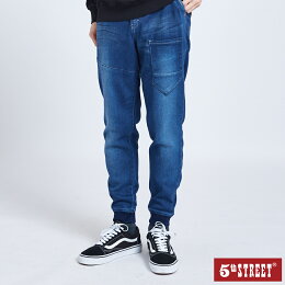 舒適★5thSTREET類針織牛仔縮口褲-中古藍(942202)