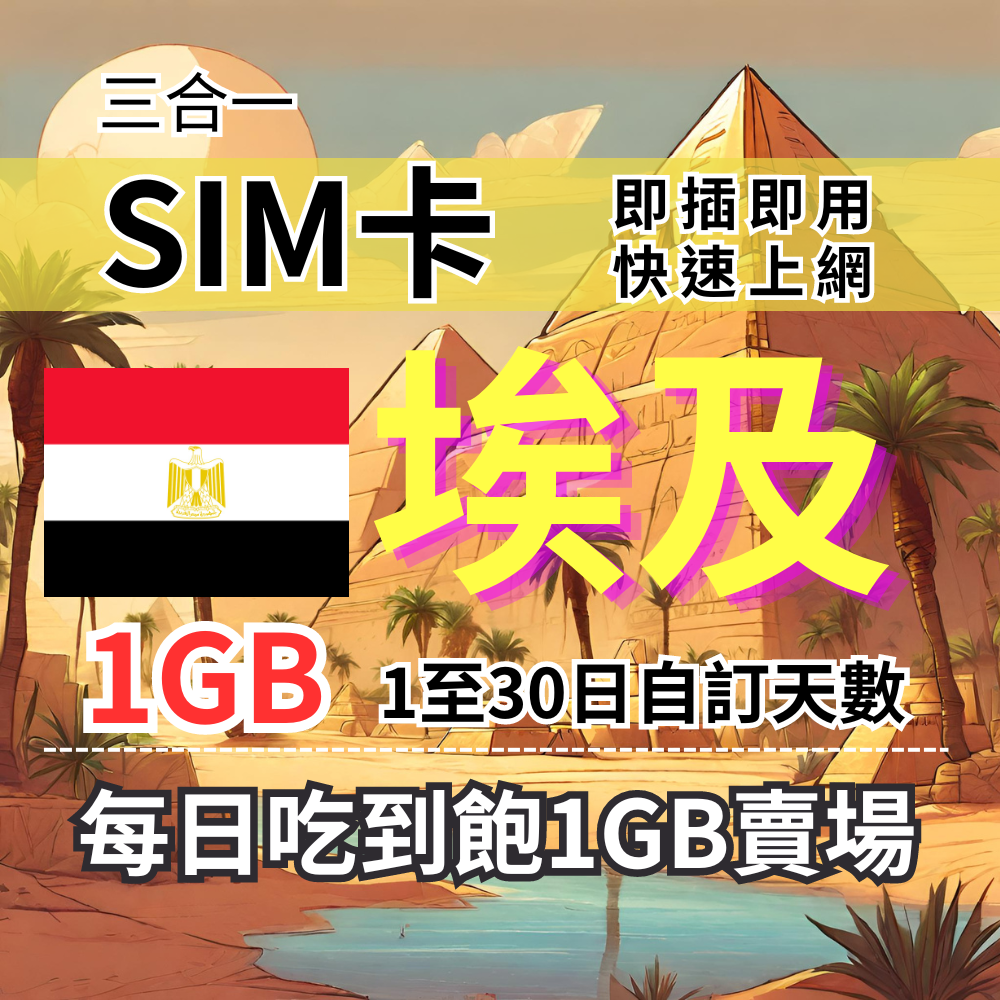 埃及上網卡 1-30天自訂天數1GB 降速吃到飽 埃及旅遊上網卡