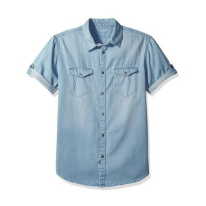 美國百分百【全新真品】Calvin Klein 牛仔 襯衫 CK 男 短袖 口袋 素面 上衣 S號 水洗藍 H939