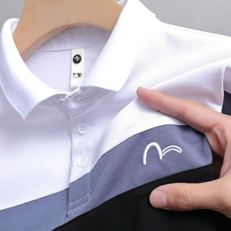 新款男士長袖打底衫|大碼90公斤男裝POLO衫|刺繡翻領上衣|休閒青年長袖衣服|百搭潮流上衣|寬鬆拼接長袖POLO衫