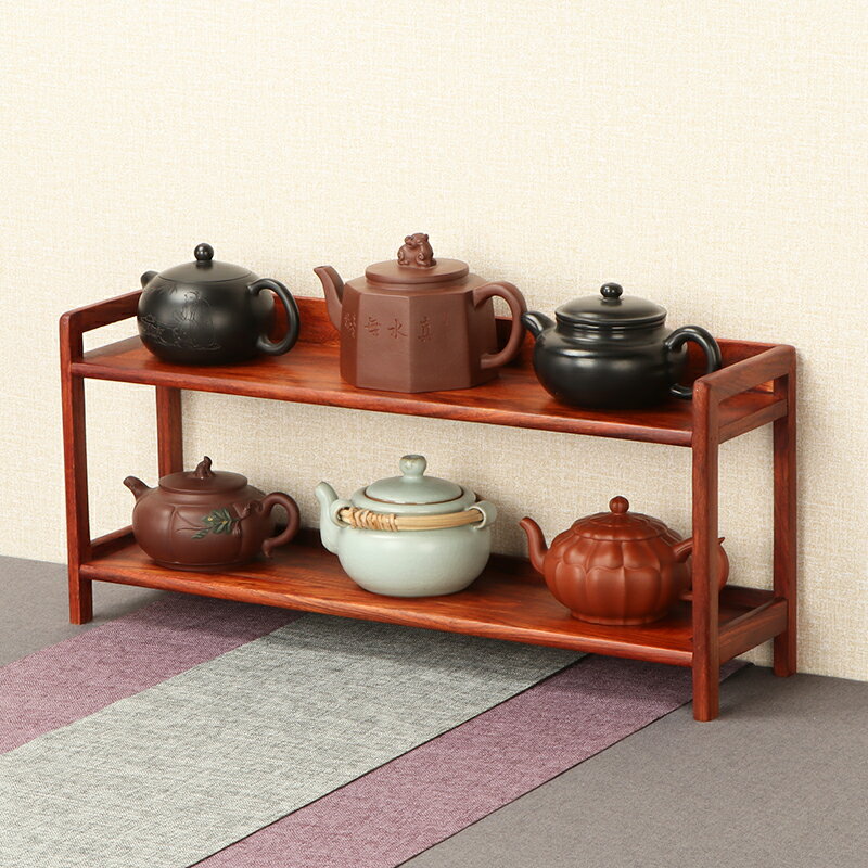 桌面博古架二層置物架實木中式多寶閣紫砂壺茶具收納小擺件展示架