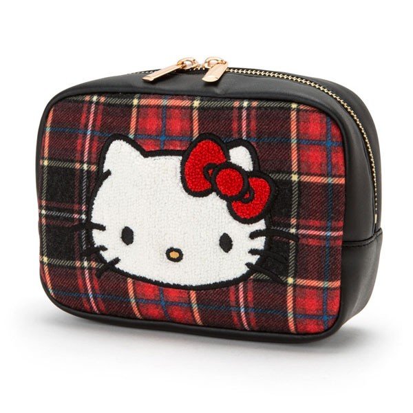 大賀屋 日貨 HELLO KITTY 化妝包 筆袋 鉛筆盒 蘇格蘭 刺繡 KT 凱蒂貓 三麗鷗 正版 J00014936