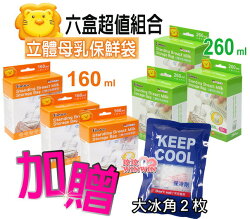小獅王辛巴立體母乳保鮮袋S.9933-160ML*2盒+S.9932-260ML*4盒,獨家加贈冰角2枚