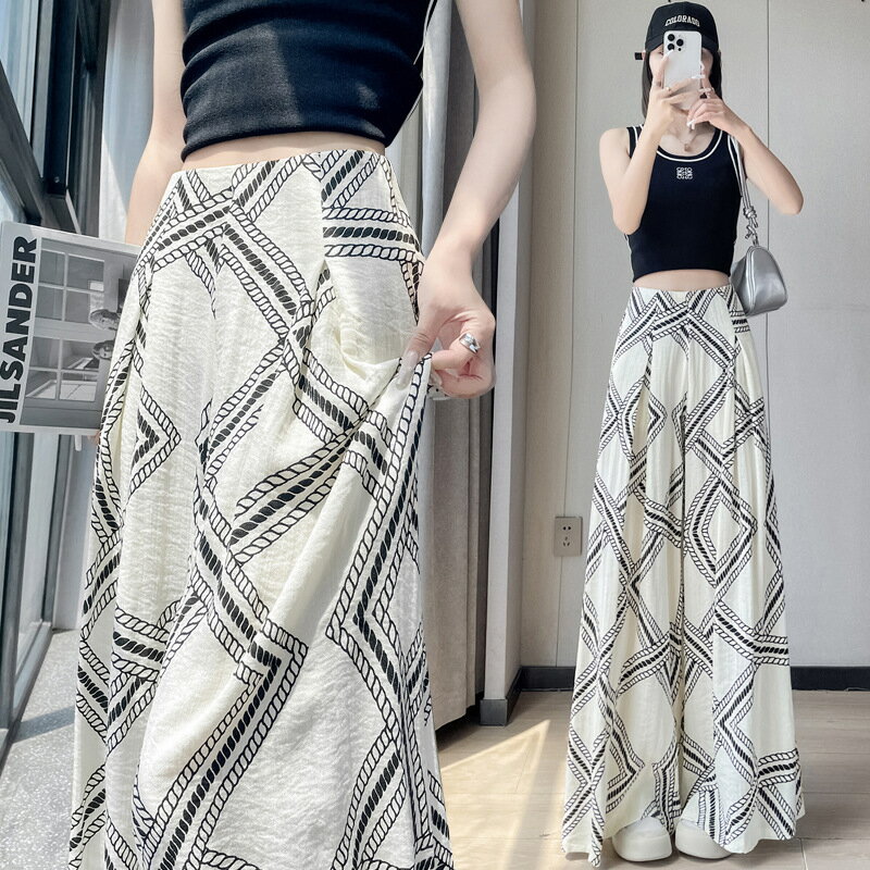 現貨+預購 女高腰冰絲長褲天絲寬褲顯瘦薄款垂感直筒褲休閒西裝褲-復古老錢風亞麻74ls39【獨家進口】【米蘭精品】