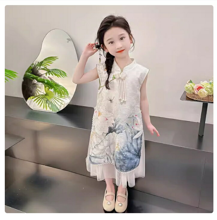 女童旗袍連衣裙夏季款漢服兒童國風新中式寶寶夏款古風裙子【步行者戶外生活館】
