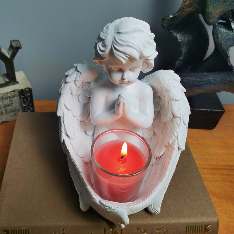 天使燭臺杯蠟茶蠟蠟燭樹脂桌面擺件水晶球底座收納altar holder