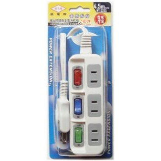 Weirien威電牌 3開關3插座2插孔延長線/180度任意轉插頭4.5M/15尺 WT-2233(同CK2331) 台灣製造MIT