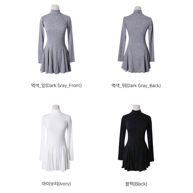 ANNAS 正韓顯身材高領傘裙洋裝 棉質彈性貼身洋裝 長袖高領洋裝 腰身顯瘦A字裙 性感合身素面 9