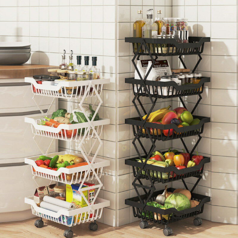 免運 廚房收納 整理 置物 可折疊拉伸水果蔬菜收納架多層轉角可移動旋轉廚房調料瓶置物架子 可開發票