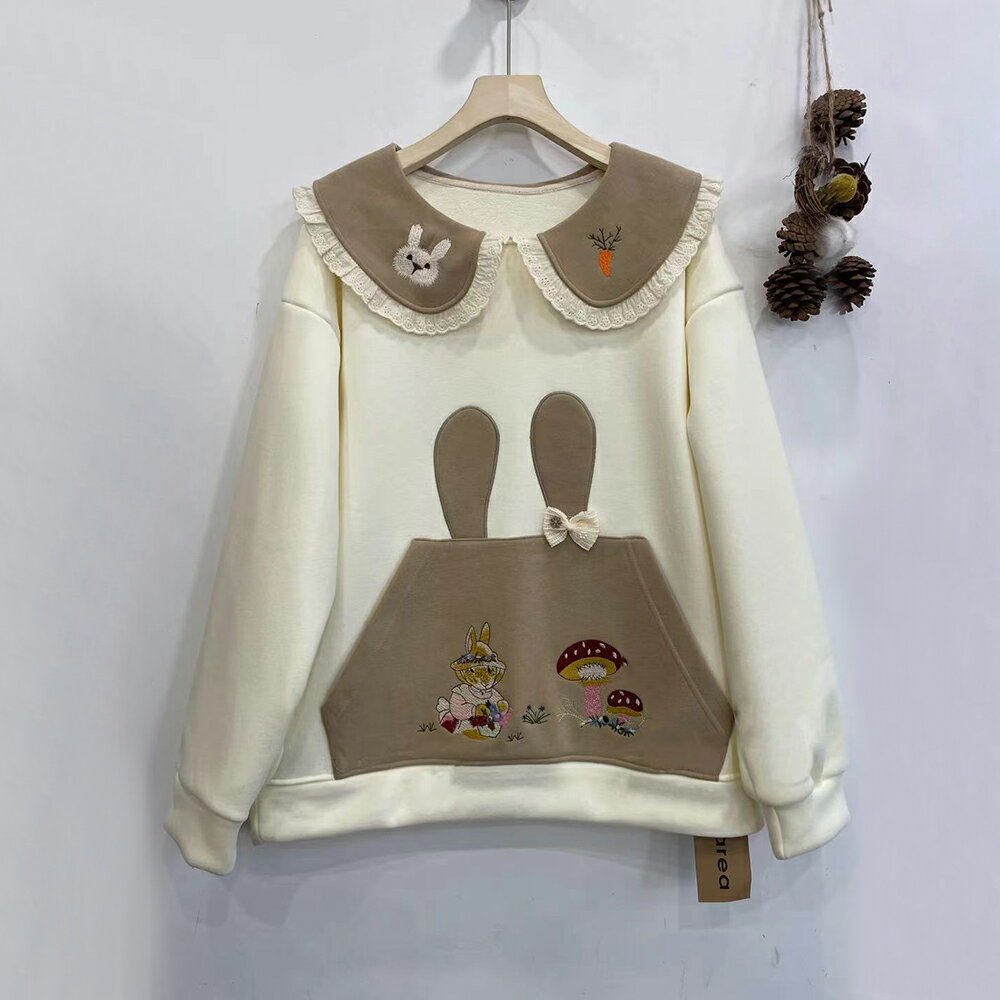 ＊ORead＊日系刺繡小清新百搭森系套頭長袖衛衣(2色F碼)【限定加碼✿全館滿額再折】