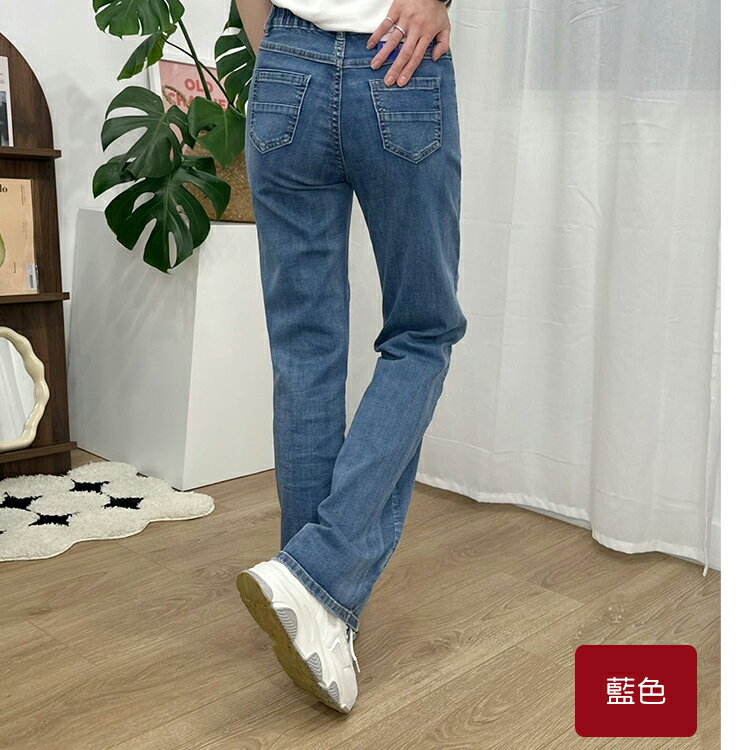 開扣小直筒牛仔褲(L-3L) 【B370317】 2