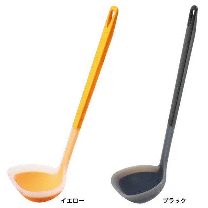 日本 MARNA 多功能 三角斷面 長柄 料理 湯勺 【黑/黃】